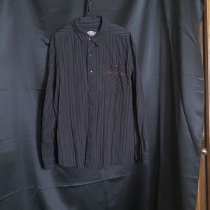 Men's XXL black with gray stripes LS button shirt